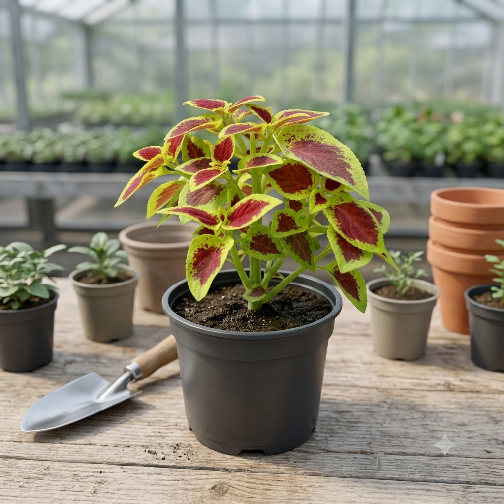 Coleus in Black Pot — Sugandha Farms & Nursery